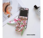 Flower PU Leather Cover with Hinge Protection & Scarf Wrist Chain Strap Bracelet For Samsung Galaxy Z Flip 6 5 4 3 5G Phone Case