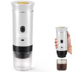 Cafetera portátil 3 en 1, calentamiento automático de 4 a 6 minutos, compatible con cápsulas, bolsitas y café molido, fácil de desmontar, compacta y portátil, ideal para casa, viajes y camping, 12 V, color blanco.
