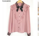 2023 Autumn Spring Women's Cute Ribbon Bow Tie Tops Preppy Style Vintage Japan Korea Design Button Elegant Formal Shirts Blouses