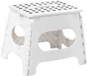 Taburete plegable de 11 pulgadas de altura, taburete plegable para adultos y niños - Taburete plegable antideslizante con asa de transporte - Baño, exterior (blanco)