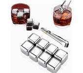 8 Cubitos de Hielo Reutilizables para Whisky + Clips de Acero Inoxidable 304 - Bandeja de Almacenamiento para Congelador, Escocés, Bourbon, Vino Tinto y Vodka