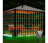 1 Pack Waterproof Solar Curtain String Lights - 8 Modes Fairy Light For Outdoor, Weddings, Party, Garden,Pavilio Christmas Decor