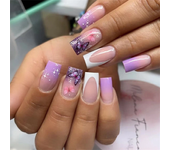 24Pcs/Set Press on Nails False Nails with Flower Design Long Coffin French Ballerina Fake Nails Art Full Cover Acrylic Nail Tips