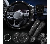 38cm Bling Car Accessories Set For Women Rhinestones Steering Wheel Cover Safety Belt Covers Gear Shift Cover Diamond Cup Pads