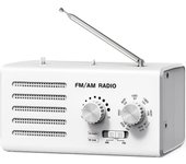 Radio Portátil FM/AM, Transistor Radio Botón de Ajuste Extra Grande, 5W Altavoz Grande, Soporte de Alimentación USB/Operador Batería - Blanco