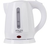 Adler AD1272 Hervidor Agua Eléctrico, 1 L, sin BPA, Resistencia Oculta, Inalámbrico, Apagado Automático, 1600W, Blanco