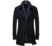 Thickened men's wool tweed trench coat scarf collar medium-length tweed coat coat men's clothing