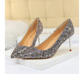 Women 7cm 9.5cm High Heels Pumps Wedding Scarpins Sparkly Mid Low Heels Lady Party Sequins Glitter Evening Gold Silver Red Shoes