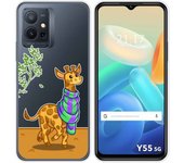 Funda Silicona Transparente para Vivo Y55 5G diseño Jirafa Dibujos