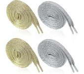 pares de cordones brillantes, cordones dorados y plateados, cordones planos de poliéster, adecuados para zapatillas deportivas, zapatos, 110 cm + 140 cm