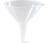 Tradineur - Embudo de plástico transparente, llenar botes, tarros, botellas, incluye agujero para colgarlo, resistente y duradero, fabricado en España, Ø 8 cm