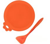 2pcs/set Reusable Pet Food Can Cover Silicone Dogs Cats Storage Tin Cap Lid Seal Cover with Spoon