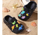 Boys' Casual Breathable Clogs with Luminous Cartoon Dinosaur Decoration, Lightweight Clogs for Shower, Beach and Pool