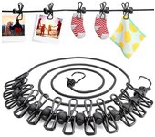 Tendedero portátil flexible y elástico de 185 cm para acampar, viajar, acampar, viajar, acampar, con 12 clavijas revestidas y 13 topes de posicionamiento negros