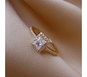 Exquisite Simple Square Zircon Gold Color Open Rings For Woman 2024 Salary Goth Jewelry Wedding Party Girls' Luxury Student Ring