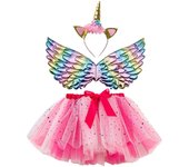 Girl Birthday Party Costumes Unicorn Horn Headband Cute Fairy Wing and Sparkle Tutu Skirt Set for Princess Cosplay Kids Outfits
