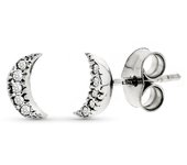 Pendientes Oro Blanco 9k niña forma luna 7 mm. 5 diamantes 0.01ct.