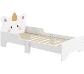 ZONEKIZ Cama para Niños de 3-6 Años 143x74x67 cm Cama Infantil de Madera en Forma de Unicornio Mueble de Dormitorio Moderno Carga 80 kg Blanco