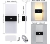 Lámpara de pared LED con sensor de movimiento para interiores, lámpara de pared que funciona con pilas, luz de noche, luz de pared acrílica con sensor de movimiento y batería recargable por USB, paquete de 2, 3000 K [Clase energética E]