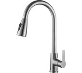 LUTODY - Grifo de cocina extraíble, Acero inoxidable, resorte con dos modos, giratorio 360°, monomando para fregadero cocina encima, instalación fácil
