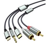 Cable Lightning to RCA, 3,5mm RCA Cable, 2 RCA USB C Cable, 3 en 1 para coche cable de audio, cine en casa, altavoces y más.