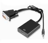 FGNS Adaptador VGA Macho a HDMI Hembra con Cable de Audio de 3,5 mm y Cable de alimentación. Convertidor VGA a HDMI 1080P convertidor para computadora, escritorio, ordenador portátil, PC, monitor, proyector, HDTV con cable de audio