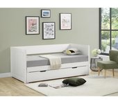 Vente-unique - Cama nido  2 x 90 x 200 - Con somier a tablas y cajón - Pino y MDF - Blanco + colchón - ALFIERO II