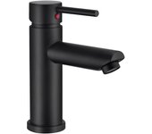 Grifo monomando para lavabo, color Negro mate, monomando, con mangueras de temperatura y frío