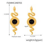 Azul Negro Piedra Natural Ronda Vintage Pendientes de Acero Inoxidable Chapado en Gold Serpiente Gota Pendientes Mujeres Joyería de Lujo
