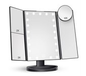 Espejo de Maquillaje con LED, Iluminado Espejo de Mesa Luz con Ampliación 1X / 2X / 3X Plegable Espejo de la Vanidad Rotación 180° Pantalla Táctil Espejo Cosmético para Hombre y Mujer