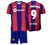 Conjunto Lewandowski Primera Equipación Infantil del Fútbol Club Barcelona réplica dorsal 9 Producto Oficial camiseta pantalón 2324LEW