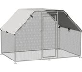 PawHut Gallinero de Exterior Jaula con Cerradura para Aves de Corral de Metal Galvanizado y Cubierta Oxford