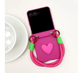Luxury Love Heart Rose Red Portable Rope Lanyard Case for Motorola MOTO Razr 50 Ultra Razr Plus 2024 Razr 2024 Protective Cover