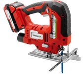 GREENCUT SRJ200L - Sierra de calar de batería de 20V, 4 posiciones de la chuchilla, velocidad ajustable y profundidad de corte hasta 65mm, batería de litio de 2.0Ah y cargador incluidos, rojo
