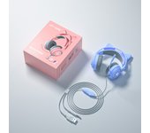 Auriculares con Micrófono y Luz RGB Rosa para Gamer de BLUEKAKA HiFi Estéreo PC Cableados Control de Volumen No cancelación de Ruido para Adultos
