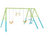 Columpio doble infantil Intex con balancín + barra de trapecio + anillas azul/verde 211x467x254 cm