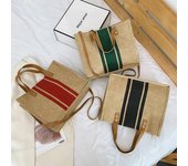 Bolsa De Mano De Lona Simple Con Rayas Para Mujer Gran Capacidad