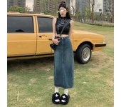 Five Colors Denim Skirt Jeans For Women Design Korean High Waist Back Split Mid length A-line Skirt Female High Qualiyt Fashion