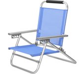 SONGMICS Silla de Playa Portátil con Respaldo Reclinable en 4 Posiciones, Silla de Playa Plegable con Reposabrazos, Tela Transpirable y Cómoda, Silla para Exteriores, Azul/Verde
