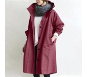 Trendy Women's Long Trench Coat Women's Solid Color Elegant Windbreaker Loose Comfortable Hooded Temperament Ladies Raincoat