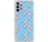 Funda compatible con Samsung Galaxy A32 5G - Patron flores rosas con fondo azul