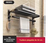Soporte Plegable De Toalla Mate Negro 50CM Con Gancho Montaje En Pared De Aluminio Soporte Móvil Para Baño