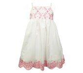 Petit Alo - Vestido Blanco Niña Verano Detalle Bordado Rosa Vestido de Tirantes Niña
