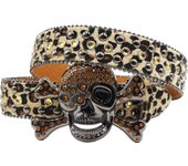 Leopard skull Hot Rhinestone Western Belt Fashion Studded Belts for Men Strap Diamond White Belts Cowgirl Cowboy For Jeans