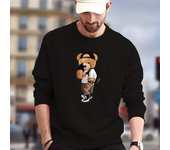 Men's Stylish Teddy Bear Print Sweatshirt - Casual Graphic Design Crew Neck Pullover for Autumn/Winter