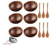 12-15cm  Natural Coconut Bowl set wooden Salad Ramen bowl Coconut Wood Spoon Set coco smoothie Kitchen tableware Coconut bowl