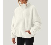 y2k Plush Solid Half-Zipper Women's Hoodie, Long Sleeve No-Hat Turtleneck Wear 2024 Women Hoodies Thick Winter Sudadera de mujer