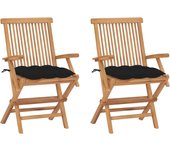 vidaXL Sillas de jardín 2 uds madera maciza de teca con cojines