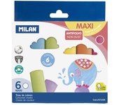 MILAN Caja 6 Tizas de colores MAXI, de Carbonato de calcio