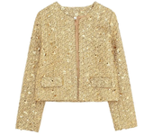 Women's Sequined Bomber Jacket Fall New Round Neck Long Sleeve Pocket Stretch Hem Sequins Jacket Coat Female Chic Outerwear